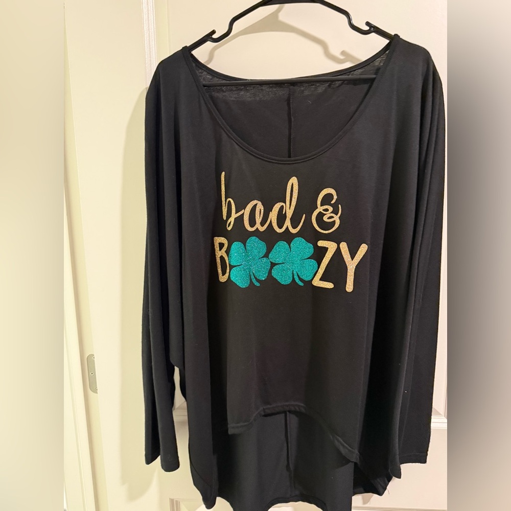 St. Patrick’s day BAD AND BOOZY Stylish Black Cotton Blend Top